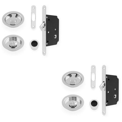 2 PACK - Sliding Pocket Door Lock & Latch Set - Polished Chrome Round ...