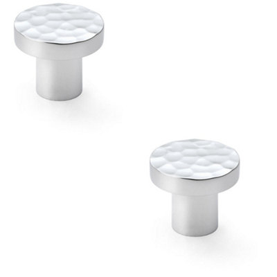 2 PACK - Slim Hammered Door Knob Polished Chrome 30mm Round Cupboard Cabinet Pull Handle