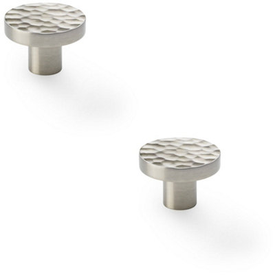 2 PACK - Slim Hammered Door Knob - Satin Nickel 38mm Round Cupboard Cabinet Pull Handle