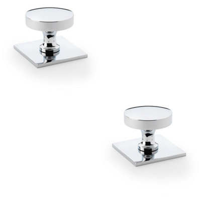 2 PACK - Slim Round Cabinet Door Knob & Matching Backplate - Polished Chrome 38mm Handle