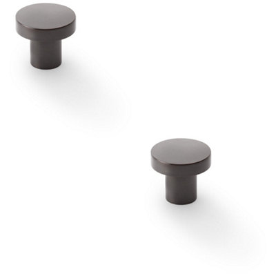 2 PACK - Slim Round Door Knob - Dark Bronze 30mm Modern Cupboard Cabinet Pull Handle