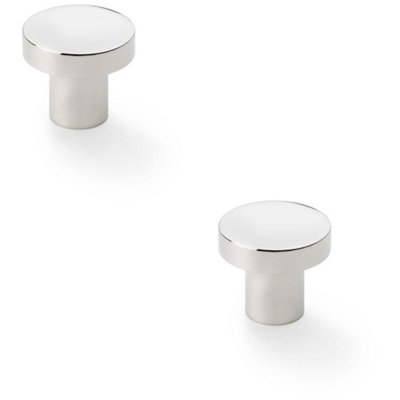 2 PACK - Slim Round Door Knob - Polished Nickel 30mm Modern Cupboard Cabinet Pull Handle