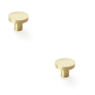 2 PACK - Slim Round Door Knob - Satin Brass 38mm Modern Cupboard Cabinet Pull Handle