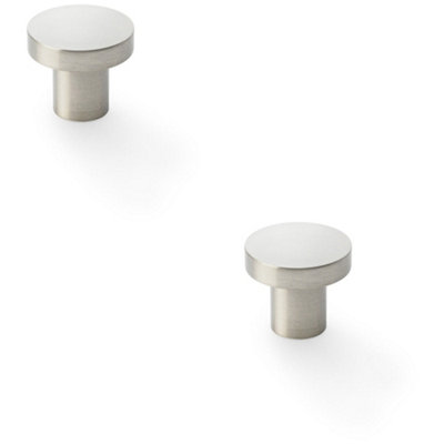 2 PACK - Slim Round Door Knob - Satin Nickel 30mm Modern Cupboard Cabinet Pull Handle
