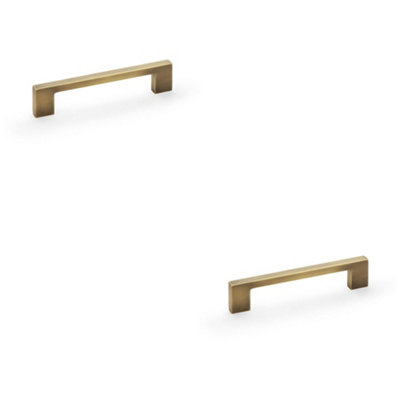 2 PACK - Slim Square Bar Pull Handle - Antique Brass - 128mm Centres SOLID BRASS Drawer