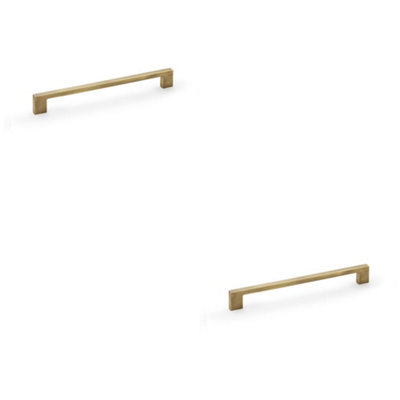 2 PACK - Slim Square Bar Pull Handle - Antique Brass - 224mm Centres SOLID BRASS Drawer
