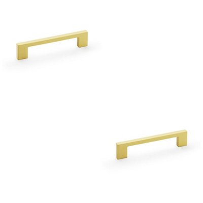 2 PACK - Slim Square Bar Pull Handle - Satin Brass - 128mm Centres SOLID BRASS Drawer