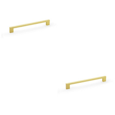 2 PACK - Slim Square Bar Pull Handle - Satin Brass - 224mm Centres SOLID BRASS Drawer