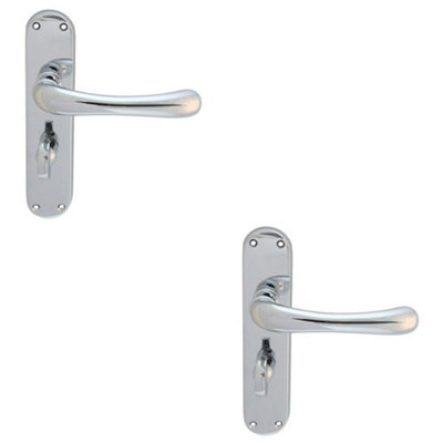 2 PACK - Smooth Rounded Bathroom Latch Door Handle - Polished Chrome Lever on Backplate