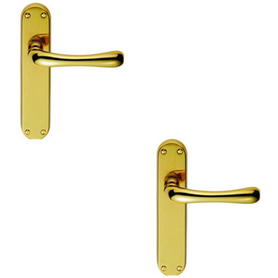 2 PACK - Smooth Rounded Internal Latch Door Handle - Polished Brass Lever on Backplate
