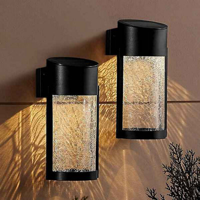 2 Pack Solar Crackled Glass SMD LED Welcome Security Outdoor Wall Lights