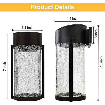 2 Pack Solar Crackled Glass SMD LED Welcome Security Outdoor Wall Lights