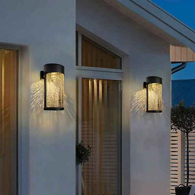 2 Pack Solar Crackled Glass SMD LED Welcome Security Outdoor Wall Lights