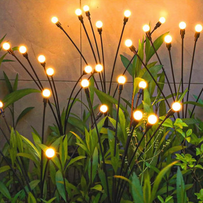 2 Pack Solar Lights Outdoor Waterproof - Swaying Solar Garden Lights with Firefly Design Warm White Lighting for Yard Lawn Path