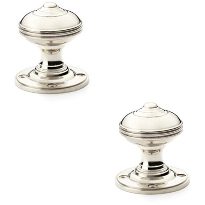 2 PACK - SOLID BRASS Classic Reeded Mortice Door Knob - Polished Nickel 50mm Diameter