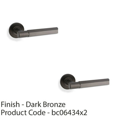 2 PACK - SOLID BRASS Hex Door Handle Set - Dark Bronze Industrial Lever Round Rose