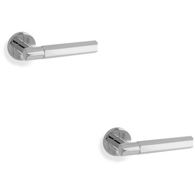 2 PACK - SOLID BRASS Hex Door Handle Set - Polished Chrome Industrial Lever Round Rose