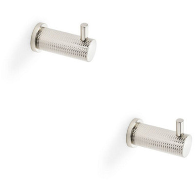 2 PACK - SOLID BRASS Knurled Single Robe Coat Hook - Wall Mounted ...