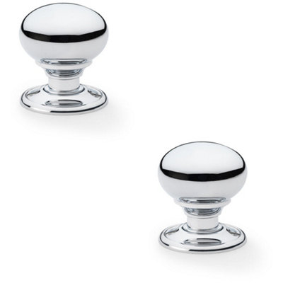 2 PACK - SOLID BRASS Mortice Smooth Mushroom Door Knob - Polished Chrome 41mm Diameter