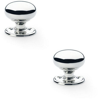 2 PACK - SOLID BRASS Mortice Smooth Mushroom Door Knob - Polished Chrome 51mm Diameter