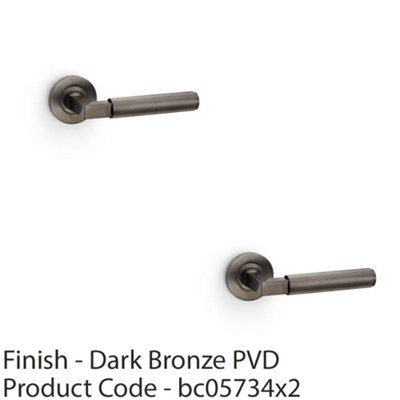 2 PACK - SOLID BRASS Reeded Door Handle Set - Dark Bronze Angled Lever on Round Rose