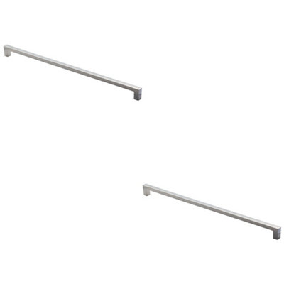 2 PACK - Square Block Pull Handle 330 x 10mm 320mm Fixing Centres Polished Chrome