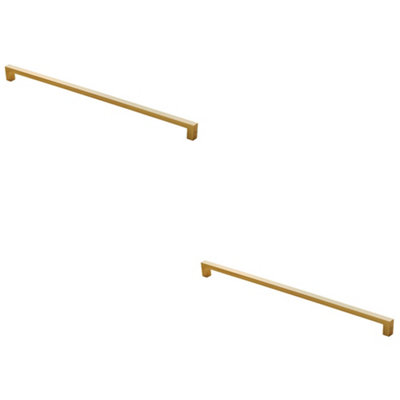 2 PACK - Square Block Pull Handle 330 x 10mm 320mm Fixing Centres Satin Brass