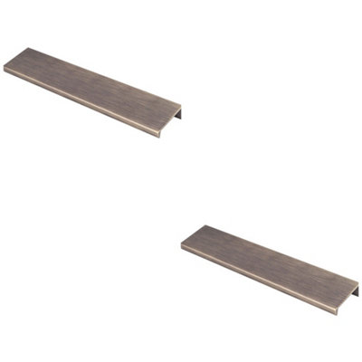 2 PACK - Square Edge Finger Pull Handle - Antique Brass 200mm - Slim Cupboard Drawer