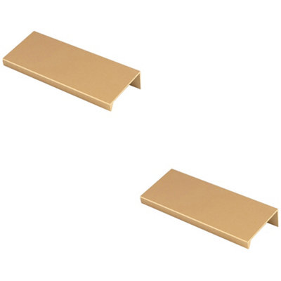 2 PACK - Square Edge Finger Pull Handle - Satin Brass 100mm - Slim Cupboard Drawer