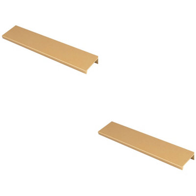 2 PACK - Square Edge Finger Pull Handle - Satin Brass 200mm - Slim Cupboard Drawer