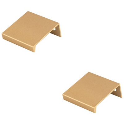 2 PACK - Square Edge Finger Pull Handle - Satin Brass 40mm - Slim Cupboard Drawer
