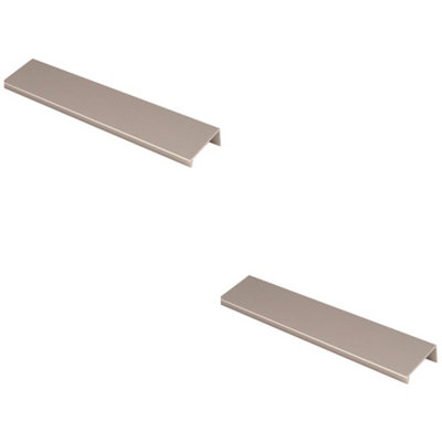 2 PACK - Square Edge Finger Pull Handle - Satin Nickel 200mm - Slim Cupboard Drawer