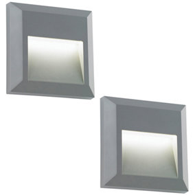 2 PACK Square IP65 Guide Light - Indirect 1.1W Warm White LED - Gray ABS