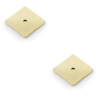 2 PACK - Square Kitchen Door Knob Backplate - Satin Brass 38mm x 38mm Cabinet Plate