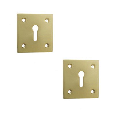 2 PACK Square Polished Brass Door Escutcheon 50x50mm for Elegant Finishes - Key Hole Cover