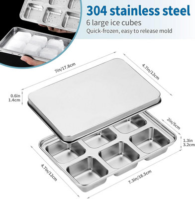 2 Pack Stainless Steel Ice Cube Trays, With Lid, Easy Release Metal Mold For Freezer, Ideal For Making Ice Cubes For Cocktails And Drinks