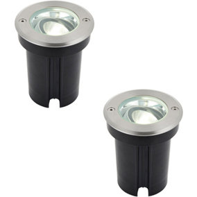 2 PACK Stainless Steel IP67 Ground Light - 6W Cool White LED - Tilting Head