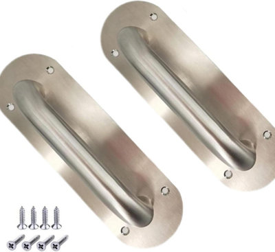 2-Pack Stainless Steel Sliding Door Handles, Oval Shape, Silver Color ...