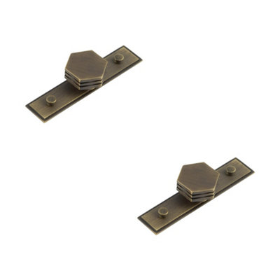 2 PACK Stepped Antique Brass Cupboard Knob - 40mm Unique Design - Kitchen Cabinet Knob