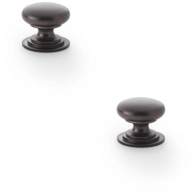 2 PACK - Stepped Round Door Knob - Dark Bronze 25mm Classic Kitchen Cabinet Pull Handle