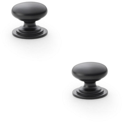 2 PACK - Stepped Round Door Knob - Matt Black 25mm Classic Kitchen Cabinet Pull Handle