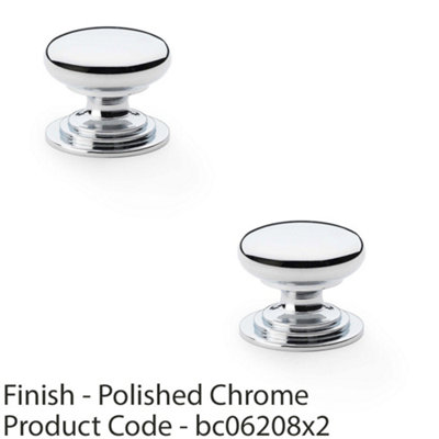 2 PACK - Stepped Round Door Knob Polished Chrome 25mm Classic Kitchen Cabinet Pull Handle