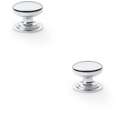 2 PACK - Stepped Round Door Knob Polished Chrome 32mm Classic Kitchen Cabinet Pull Handle