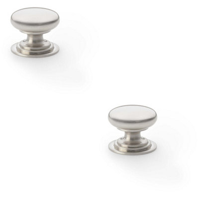 2 PACK - Stepped Round Door Knob - Satin Nickel 25mm Classic Kitchen Cabinet Pull Handle