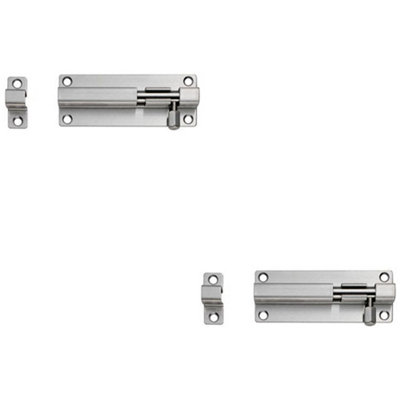 2 PACK - Straight Barrel Surface Mounted Sliding Door Bolt Lock 200mm x 38mm Bright Steel
