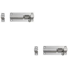 2 PACK - Straight Barrel Surface Mounted Sliding Door Bolt Lock 80mm x 38mm Bright Steel