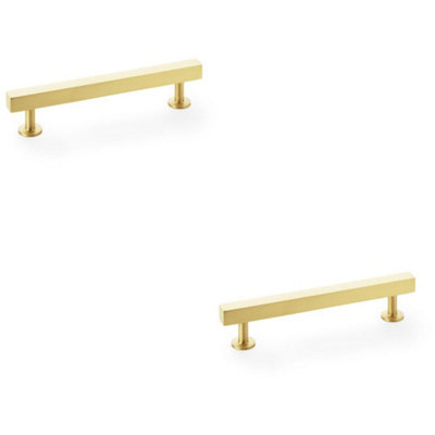 2 PACK - Straight Square Bar Pull Handle - Satin Brass 128mm Centres SOLID BRASS Drawer