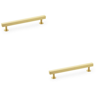 2 PACK - Straight Square Bar Pull Handle - Satin Brass 160mm Centres SOLID BRASS Drawer