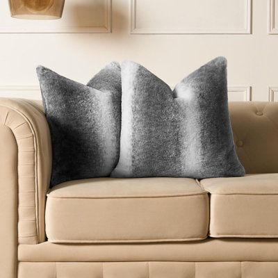 2 Pack Stripe Faux Fur Fleece Cushion Covers, Grey - 45 x 45cm