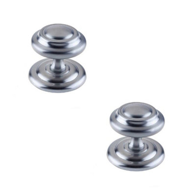 2 PACK Stylish 102mm Satin Chrome Centre Door Knob for Modern Homes - External Front Door Knob